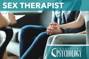 Clients holding hands in a sex therapist's office