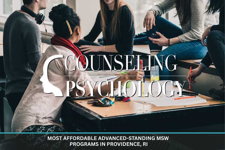 A group of social work students study together at a table and bleacher seats.