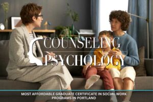 A social worker meets with an adult and young child in a comfortable office.
