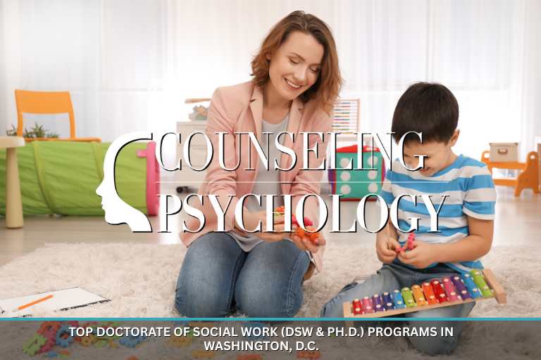 A social worker sits on the floor with a young child and plays with colorful toys.