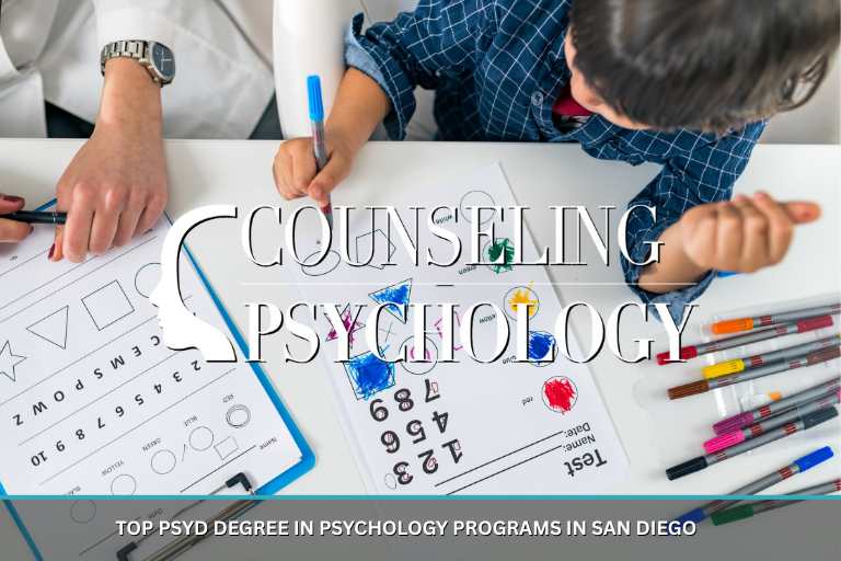 A psychology counselor works with a young child at a table with colored markers and paper.